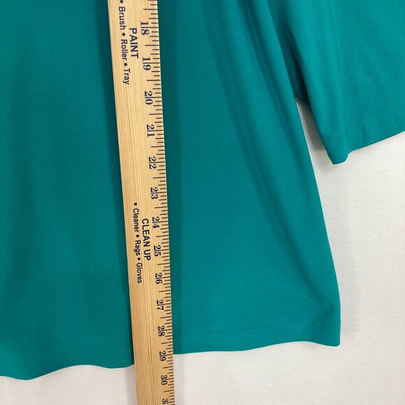 Dressbarn size 3X Blue Teal Embellished Artsy Stretch Knit 3/4 Sleeve Blouse - Picture 4 of 8